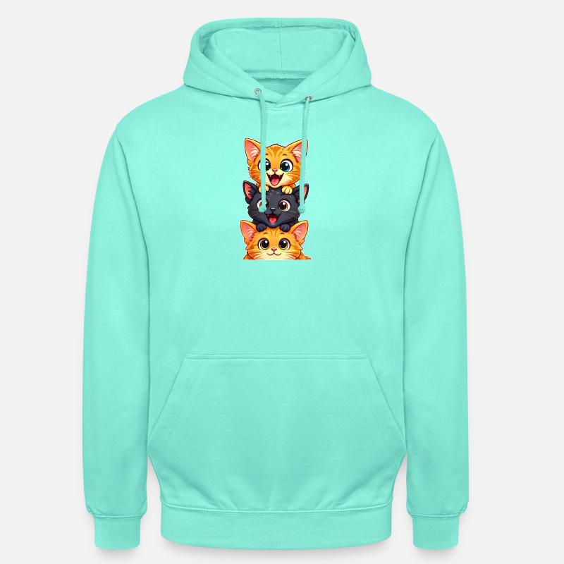 Trio de Chatons Joyeux Empilés - Sweat-shirt à capuche unisexe - menthe