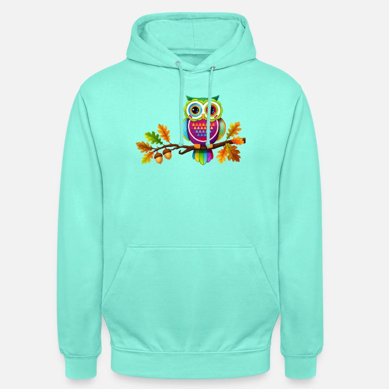Bunte Eule auf Ast mit Herbstblättern - Unisex Hoodie - Mint