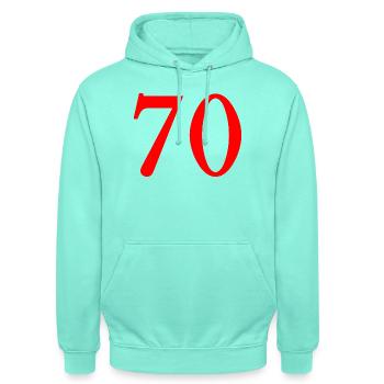 70. 70 ANS. 70e ANNIVERSAIRE. ANNIVERSAIRE 70 ANS. - Sweat-shirt à capuche unisexe - menthe - Devant - AI Model Male 185 light (185cm) & AI Model Female 180 light (180cm)