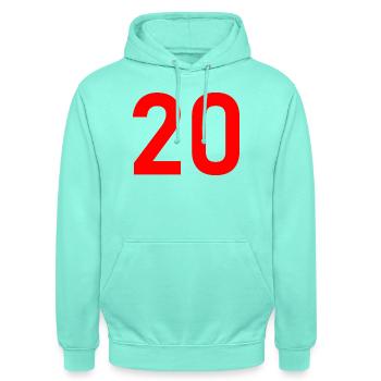 20. 20th ANNIVERSARY. 20 YEARS ANNIVERSARY. 20 YEARS. - Unisex Hoodie - mint - Front - AI Model Male 185 light (185cm) & AI Model Female 180 light (180cm)