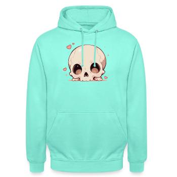 Kuscheliges Schädelherz Cartoon - Unisex Hoodie - Mint - Vorne - AI Model Male 185 light (185cm) & AI Model Female 180 light (180cm)