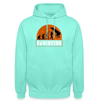 Evolution of Hang Glider Pilot Sunset Design - Unisex Hoodie - mint - Front - AI Model Male 185 light (185cm) & AI Model Female 180 light (180cm)