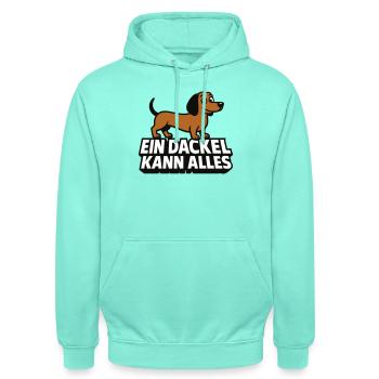 Un teckel peut tout faire ! - Sweat-shirt à capuche unisexe - menthe - Devant - AI Model Male 185 light (185cm) & AI Model Female 180 light (180cm)