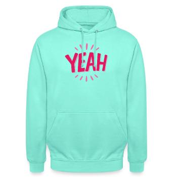 yes pink lettering with rays - Unisex Hoodie - mint - Front - AI Model Male 185 light (185cm) & AI Model Female 180 light (180cm)