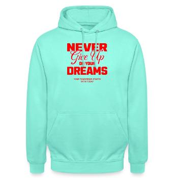 Never Give Up - Unisex Hoodie - Mint - Vorne - AI Model Male 185 light (185cm) & AI Model Female 180 light (180cm)