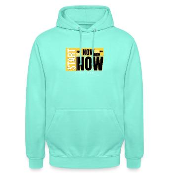 Start Now Bold Typography - Unisex Hoodie - mint - Front - AI Model Male 185 light (185cm) & AI Model Female 180 light (180cm)