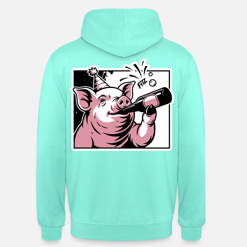 Schweinchen mit Party- und Feierflasche - Unisex Hoodie - Mint