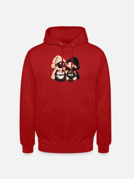 Schwarz-Weiß Schaf mit Kaffee - Unisex Hoodie - Rot