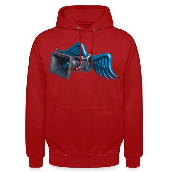 ANGELIC CAM – Ton & Bild - Unisex Hoodie - Rot - Vorne - AI Model Male 185 light (185cm) & AI Model Female 180 light (180cm)
