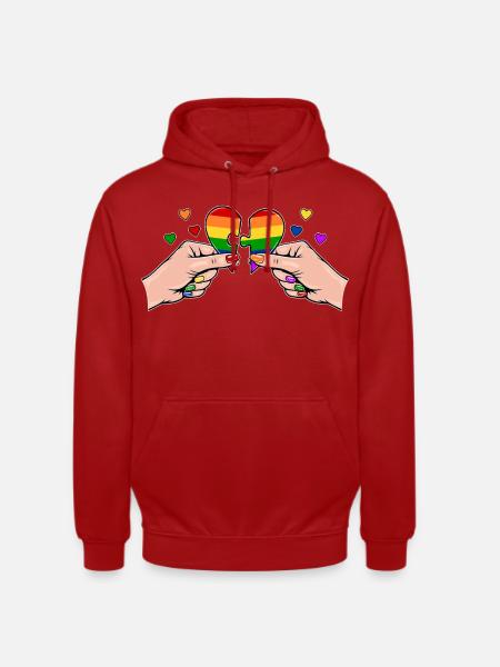 Frauenhände Herzpuzzle Regenbogen mit Herzen - Unisex Hoodie - Rot