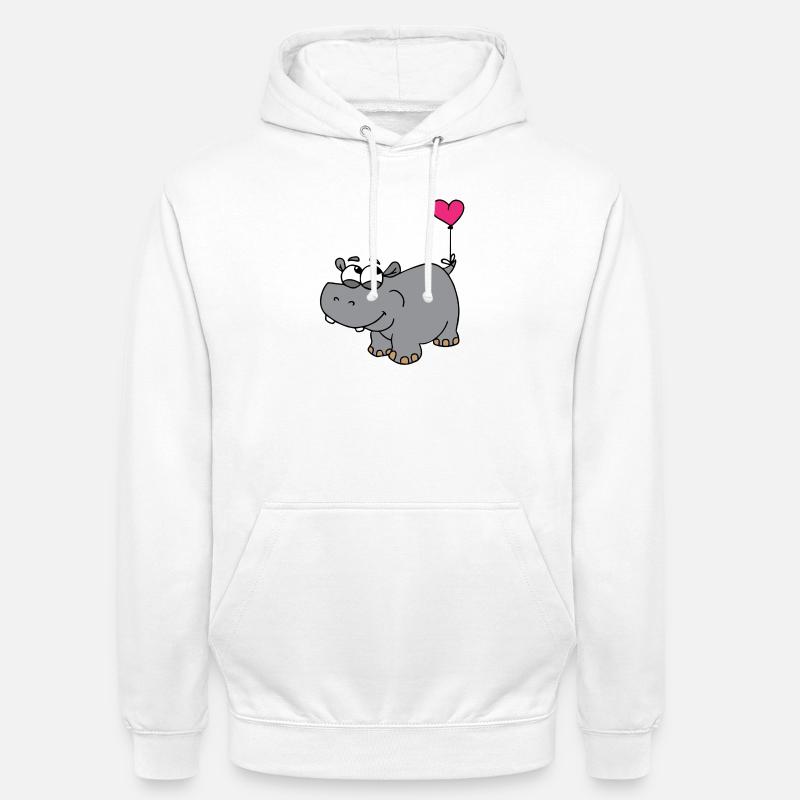 Nilpferd mit Herzballon - Unisex Hoodie - Weiß