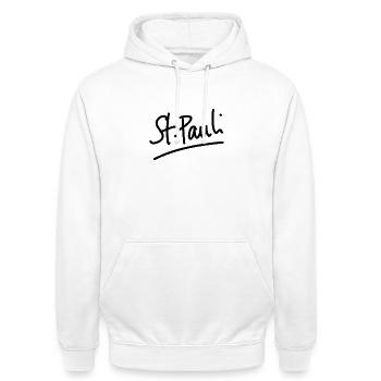 St. Pauli - Handschrift - Unisex Hoodie - Weiß - Vorne - AI Model Male 185 dark (185cm) & AI Model Female 172 dark (172cm)