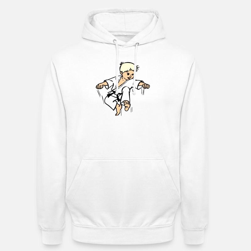 Karatekind oder Judokind mit schwarzem Gürtel - Unisex Hoodie - Weiß