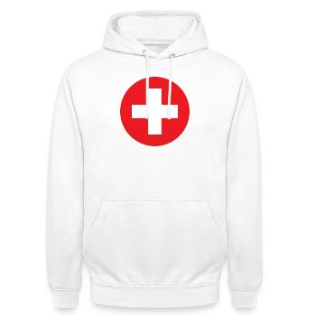 Red circle cross symbol - Unisex Hoodie - white - Front - AI Model Male 185 dark (185cm) & AI Model Female 172 dark (172cm)