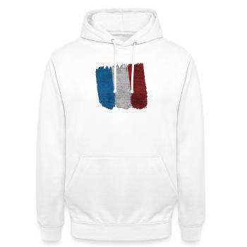 Drapeau Français - Sweat-shirt à capuche unisexe - blanc - Devant - AI Model Male 185 dark (185cm) & AI Model Female 172 dark (172cm)