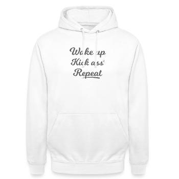 Lustig - Unisex Hoodie - Weiß - Vorne - AI Model Male 185 dark (185cm) & AI Model Female 172 dark (172cm)