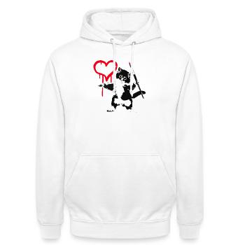 Katze malt Herz Streetart Style - Unisex Hoodie - Weiß - Vorne - AI Model Male 185 dark (185cm) & AI Model Female 172 dark (172cm)