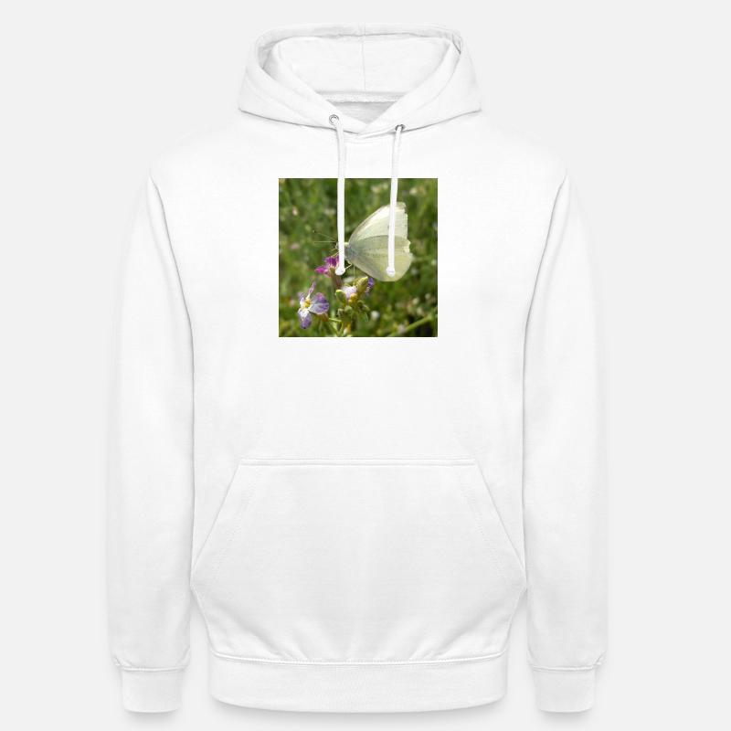 Papillon blanc sur fleur rose - Sweat-shirt à capuche unisexe - blanc