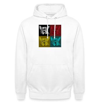 Frenchie Pop Art Vierfarb Design - Unisex Hoodie - Weiß - Vorne - AI Model Male 185 dark (185cm) & AI Model Female 172 dark (172cm)