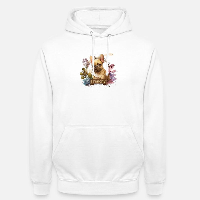 Bouledogue français dans cadre fleuri - Sweat-shirt à capuche unisexe - blanc