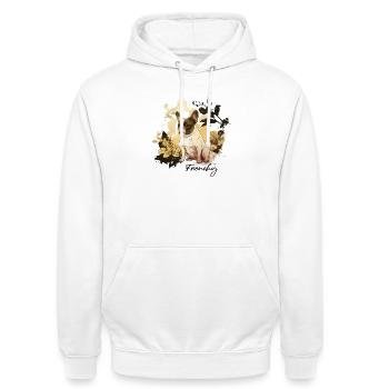 Cadre floral Bulldog - Sweat-shirt à capuche unisexe - blanc - Devant - AI Model Male 185 dark (185cm) & AI Model Female 172 dark (172cm)