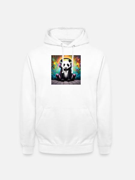 Panda avec casque néon - Sweat-shirt à capuche unisexe - blanc