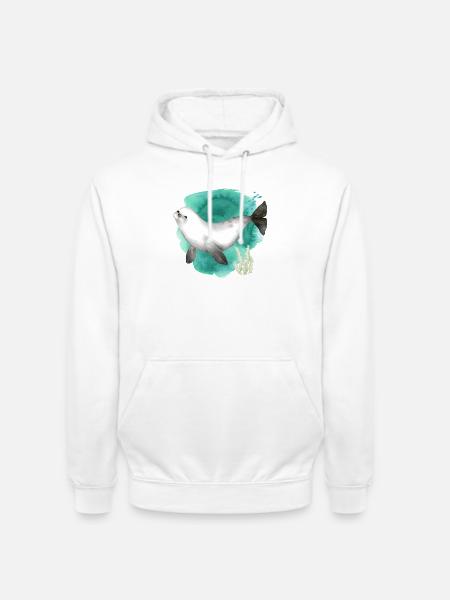 Aquarelle Mignon phoque dans l’océan - Sweat-shirt à capuche unisexe - blanc