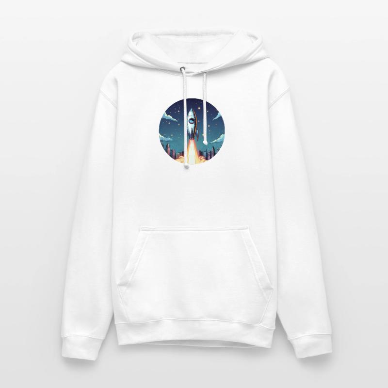 Lancement d’une fusée dans l’espace devant le ciel nocturne dans un style comique Sweat-shirt à capuche unisexe