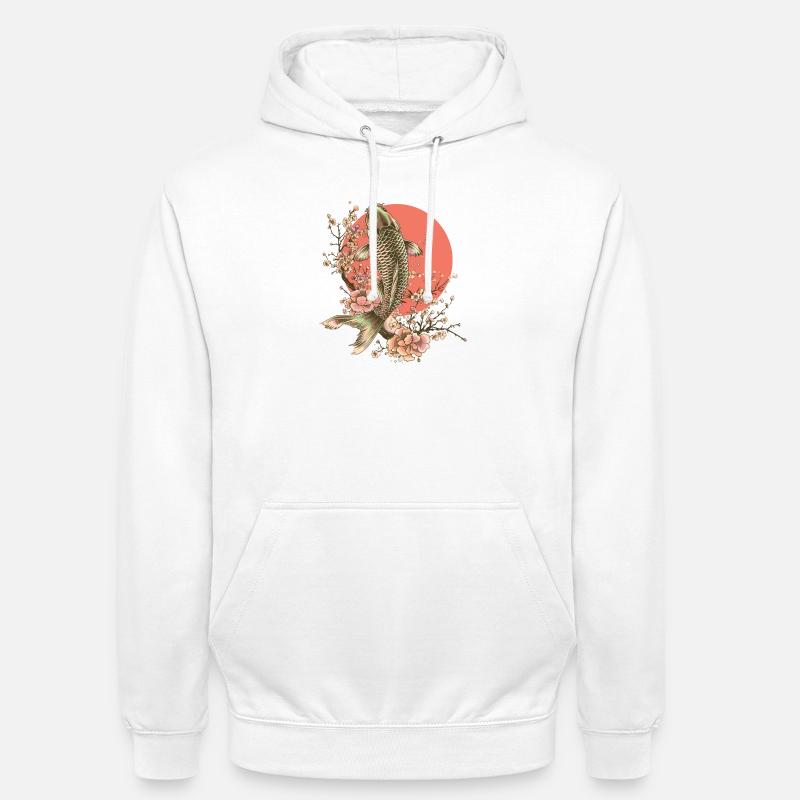 Elegant Fish with Cherry Blossoms Design - Unisex Hoodie - white