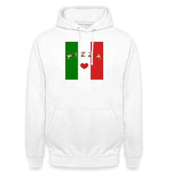Ich liebe Pizza - Unisex Hoodie - Weiß - Vorne - AI Model Male 185 dark (185cm) & AI Model Female 172 dark (172cm)