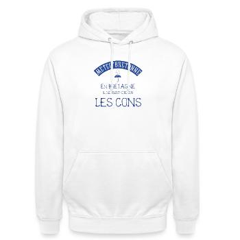 Météo bretonne Proverbe Breton sur la pluie BZH - Sweat-shirt à capuche unisexe - blanc - Devant - AI Model Male 185 dark (185cm) & AI Model Female 172 dark (172cm)