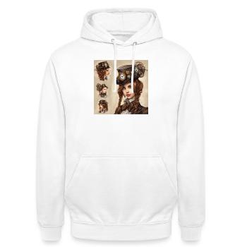 Schönes Mädchen im Steampunk-Stil - Unisex Hoodie - Weiß - Vorne - AI Model Male 185 dark (185cm) & AI Model Female 172 dark (172cm)