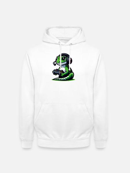 Gecko Gamer: Mastering the Joystick Jungle - Unisex Hoodie - white