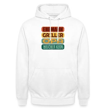 VATERTAG GRILLEN OPA - Unisex Hoodie - Weiß - Vorne - AI Model Male 185 dark (185cm) & AI Model Female 172 dark (172cm)