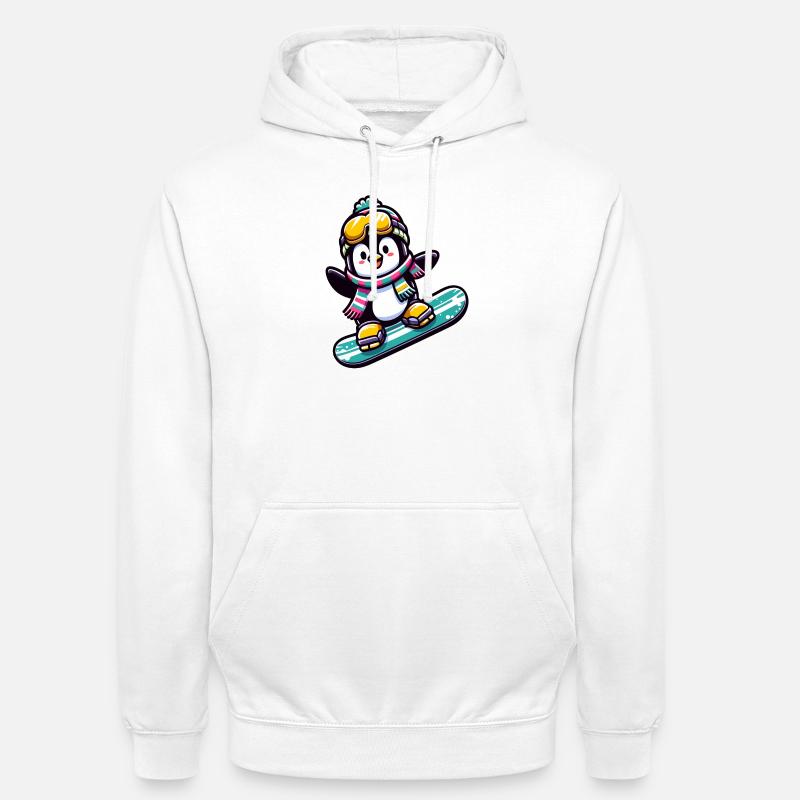 Snowboard Star: Der gleitende Pinguin - Unisex Hoodie - Weiß
