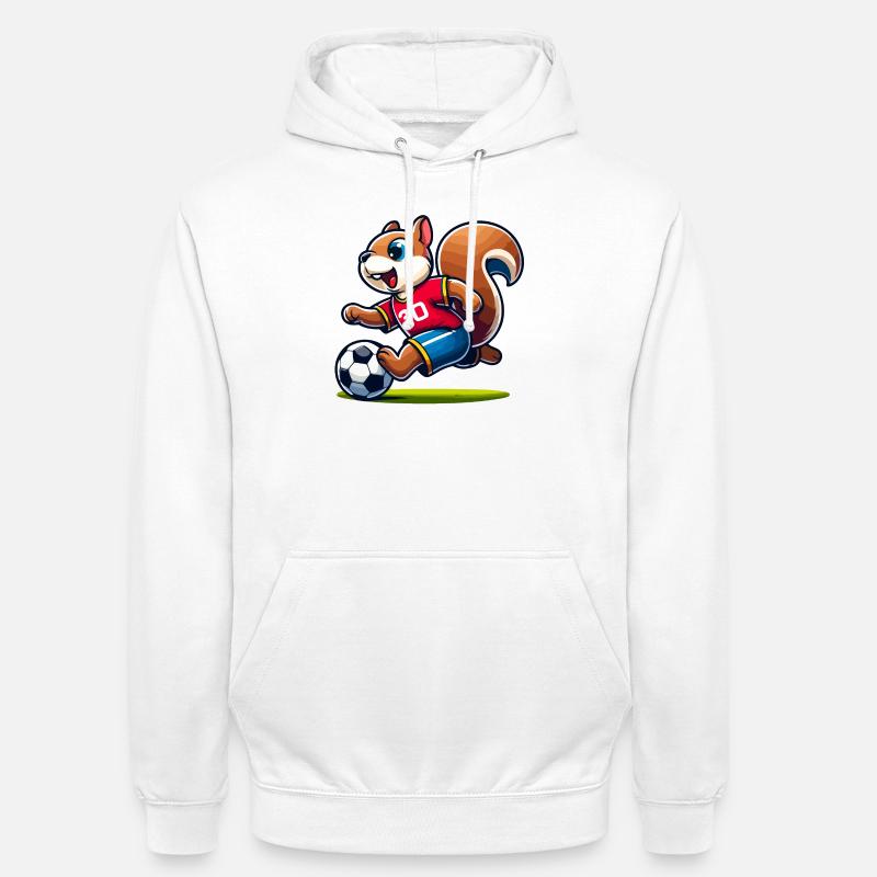 Scamper Striker: Das Fußball-Eichhörnchen - Unisex Hoodie - Weiß