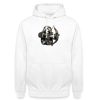 Skyward Archer: Der Adlerschütze - Unisex Hoodie - Weiß - Vorne - AI Model Male 185 dark (185cm) & AI Model Female 172 dark (172cm)
