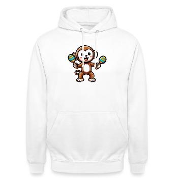 Maraca Monkey: Der musikalische Primat - Unisex Hoodie - Weiß - Vorne - AI Model Male 185 dark (185cm) & AI Model Female 172 dark (172cm)
