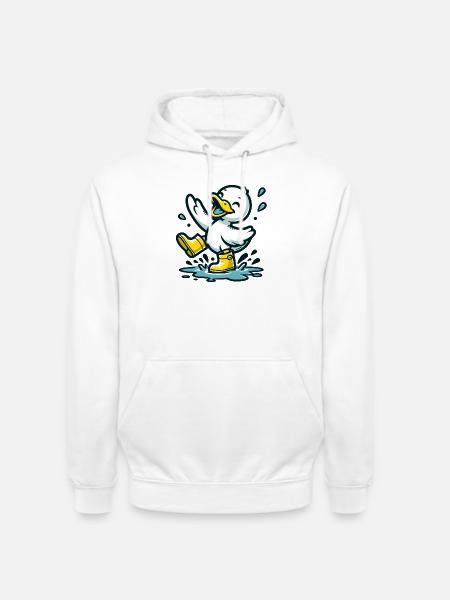 Splashy Quacker: The Puddle-Hopping Duck - Unisex Hoodie - white