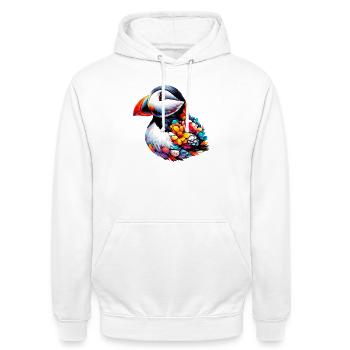 Papageitaucher - Unisex Hoodie - Weiß - Vorne - AI Model Male 185 dark (185cm) & AI Model Female 172 dark (172cm)