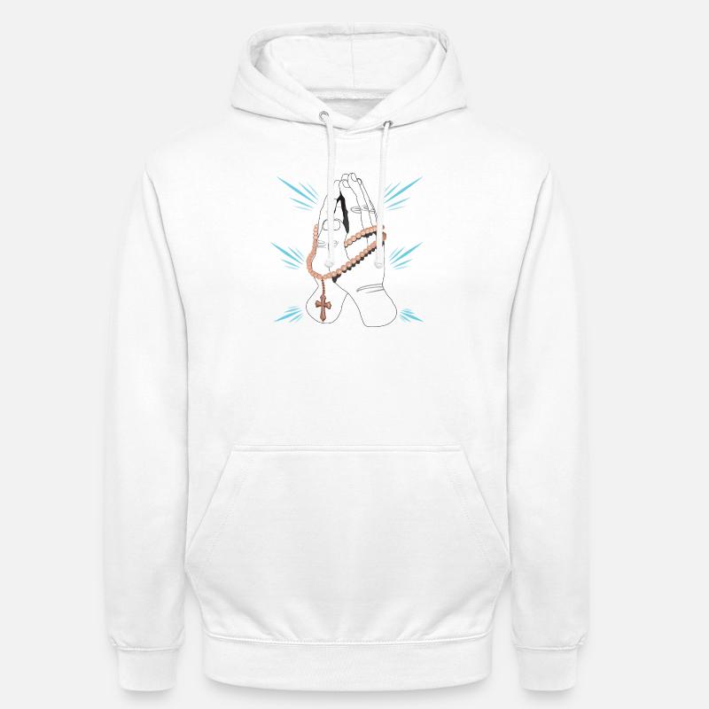 Mains priantes avec rosarium de perles - Sweat-shirt à capuche unisexe - blanc
