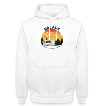 Urlaub gemeinsam im Wohnwagen - Unisex Hoodie - Weiß - Vorne - AI Model Male 185 dark (185cm) & AI Model Female 172 dark (172cm)