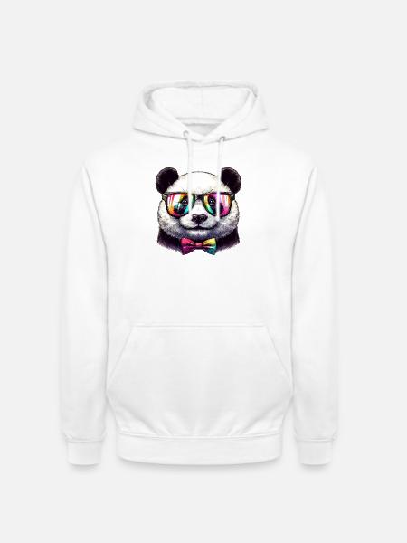 Panda mit Brille und Fliege - Unisex Hoodie - Weiß