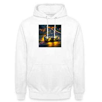 Racing car in the evening light Cornering - Unisex Hoodie - white - Front - AI Model Male 185 dark (185cm) & AI Model Female 172 dark (172cm)