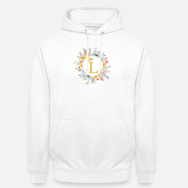L Monogram, Cercle de fleurs, Personnalisable - Sweat-shirt à capuche unisexe - blanc