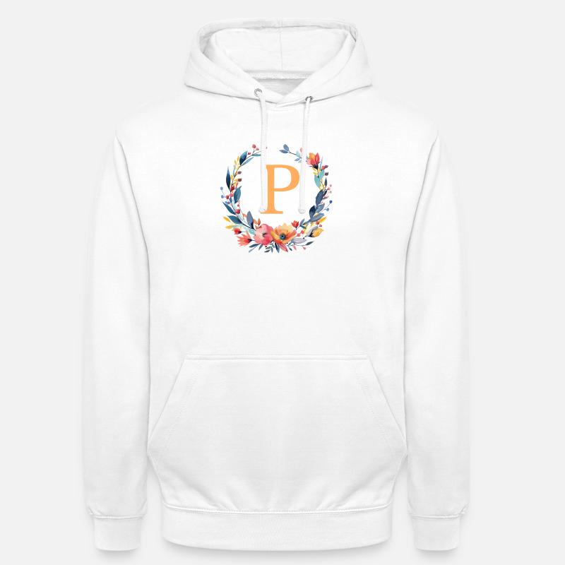 P Monogram, Couronne de fleurs, Personnalisable - Sweat-shirt à capuche unisexe - blanc