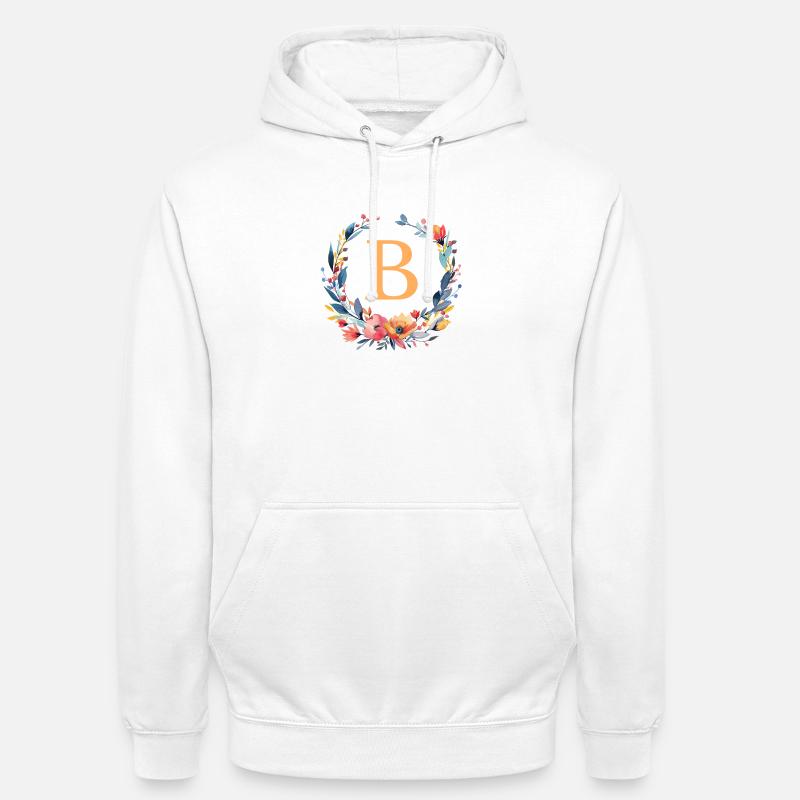 B Monogram, Couronne de fleurs, Personnalisable - Sweat-shirt à capuche unisexe - blanc