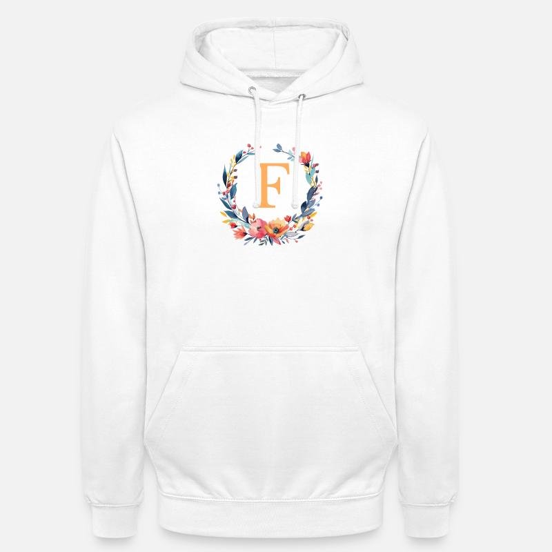 F Monogram, Couronne de fleurs, Personnalisable - Sweat-shirt à capuche unisexe - blanc