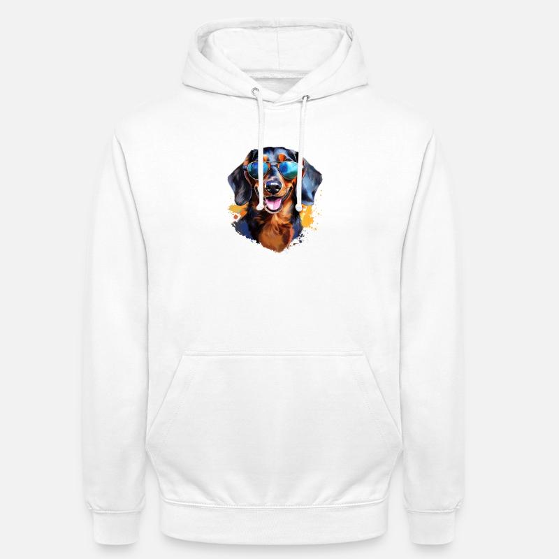 Teckel avec lunettes de soleil - Sweat-shirt à capuche unisexe - blanc