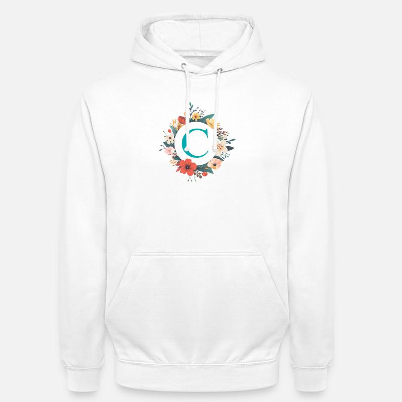 C Monogram, Flower Wreath, Personalizable - Unisex Hoodie - white